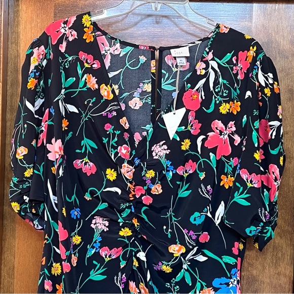 A New Day Women's Puff Short Sleeve Ruched A-Line Dress Black Floral Sz XL EUC - Picture 6 of 15